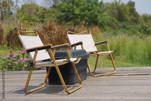 Camping chair on old wooden floor