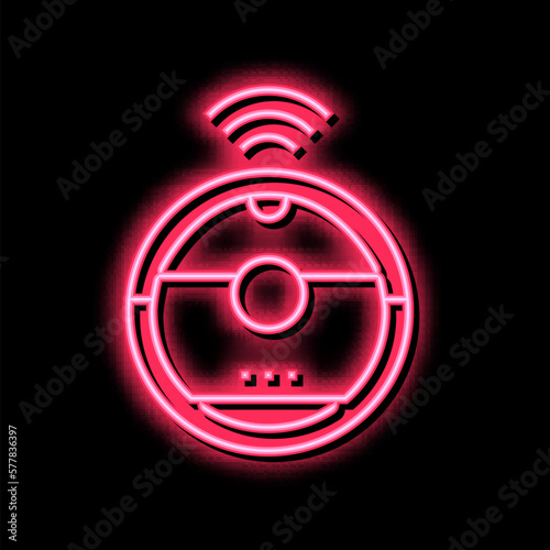 robotic vaccum cleaner neon glow icon illustration