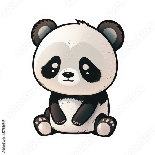 Sad panda sitting  sticker  isolate