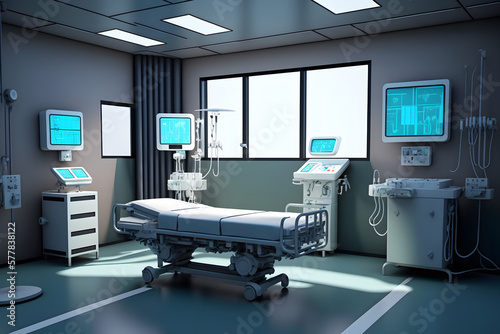 Photo Interior of operating room in modern clinic with computer equipment