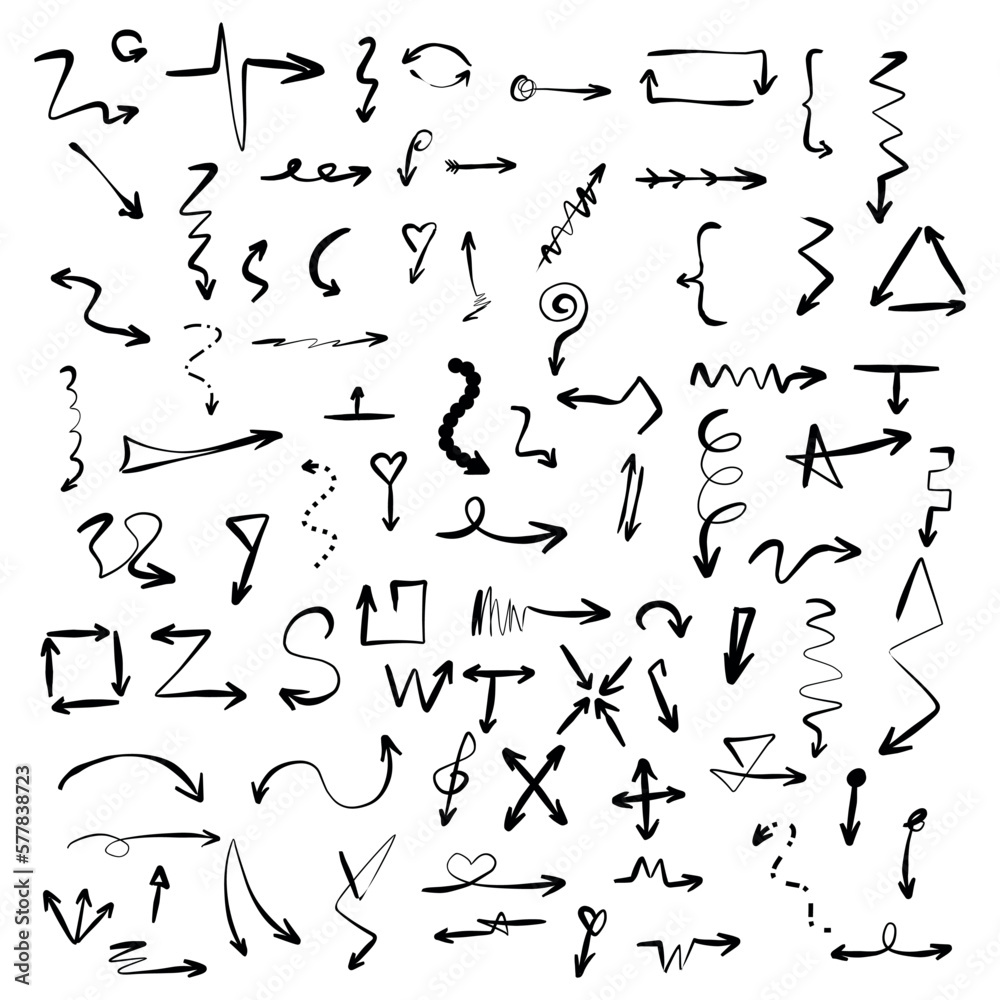 hand drawn vector black arrows set on a white background hand drawn vector black arrows set on a white background