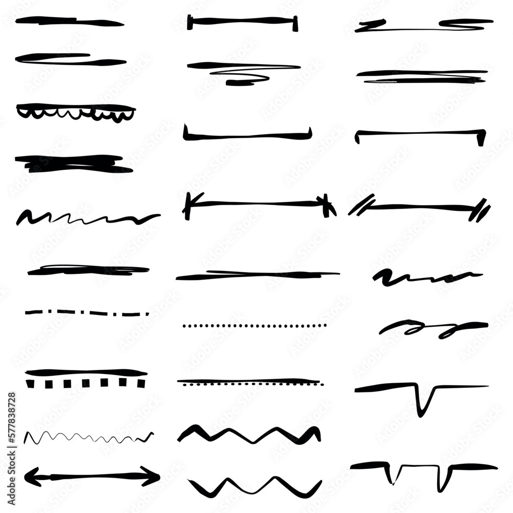 hand drawn set of black vector underlines on a white background hand drawn set of black vector underlines on a white background
