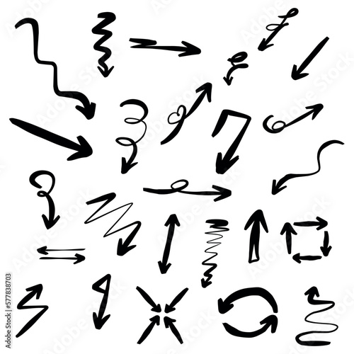 hand drawn vector black arrows set on a white background 