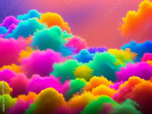 An explosion of colored powder on a light background. Colored powder is the main star of the Holi festival, the traditional festival of Gulal. generative ai