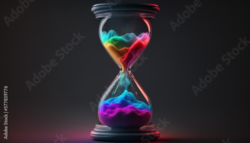 Concept of time, hourglass, neon colorful created with generative ai technology