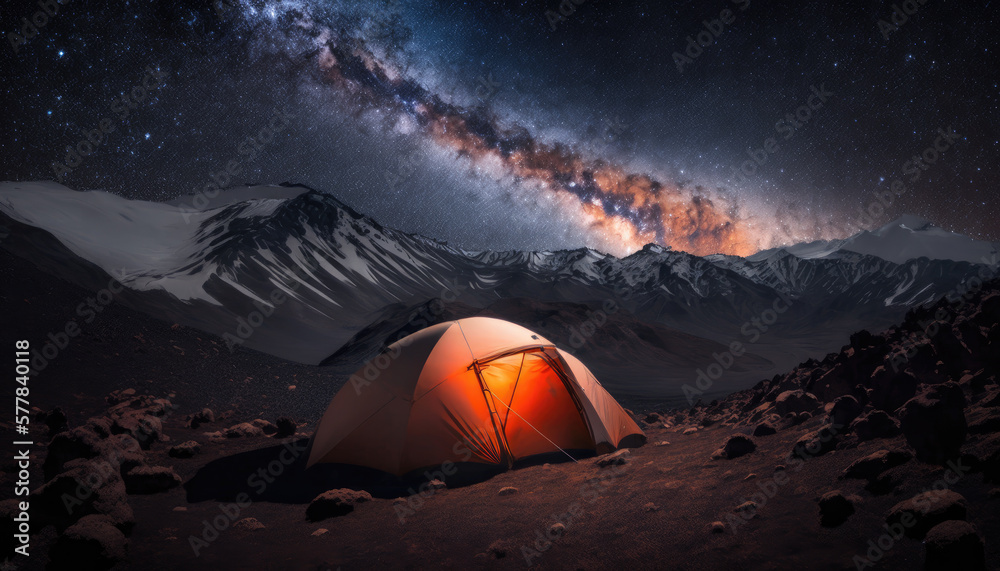 Camping in the andes mountains tent milky way generative AI
