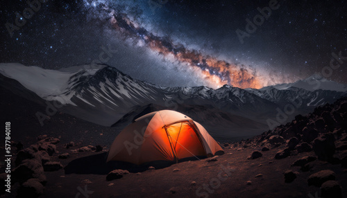 Camping in the andes mountains tent milky way generative AI