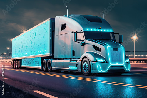 a self-driving futuristic truck concept. future of goods transport. Generative AI © jr-art