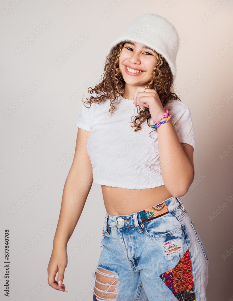 Adorable teen girl modeling studio photoshoot, fashion for teenagers  concept Stock-Foto | Adobe Stock