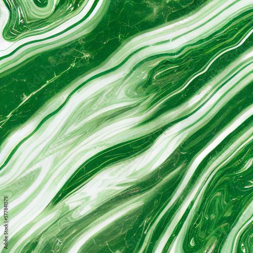 Texture of emerald green marble with white lines. Tabletop closeup. Abstract background made with generative AI.