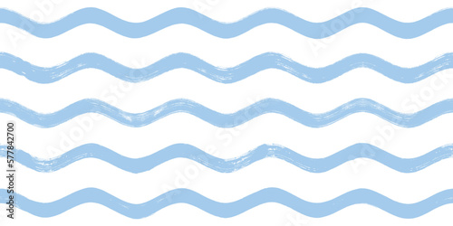Seamless Wave Pattern, Hand drawn water sea vector background. Wavy beach print, curly grunge paint lines, watercolor illustration