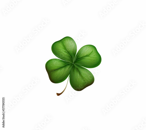 Four leaf realistic clover leaf isolated on white background. Vector illustration, print for background, print on fabric, paper, wallpaper, packaging