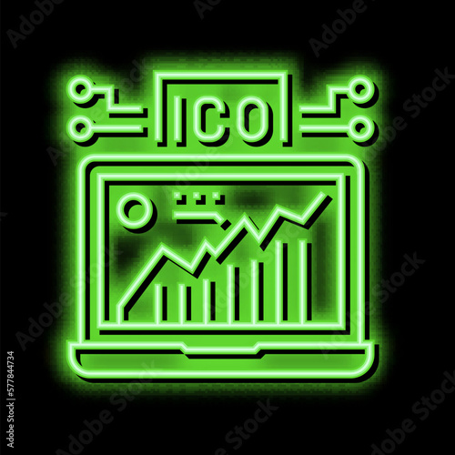 initial coin offering ico neon glow icon illustration