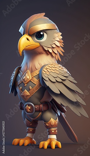 Cute Falcon Animal Warrior 3D Game Model | Generative AI