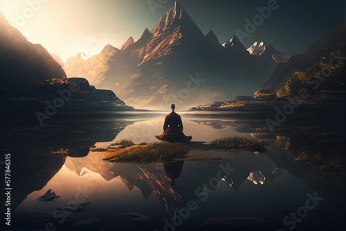 Iluustrative Depiction of Peaceful Meditation - Generative AI. photo