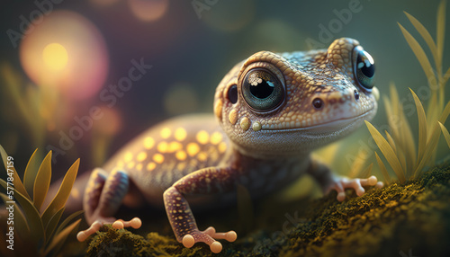 cute baby gecko close up generative AI