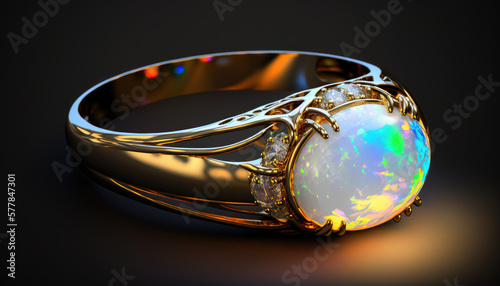 gold ring with opal Generative AI photo