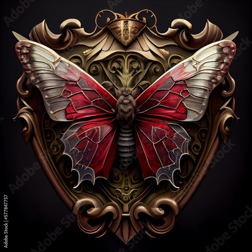 Fotografia, Obraz Moth or Butterfly Crest Coat of Arms Generative AI