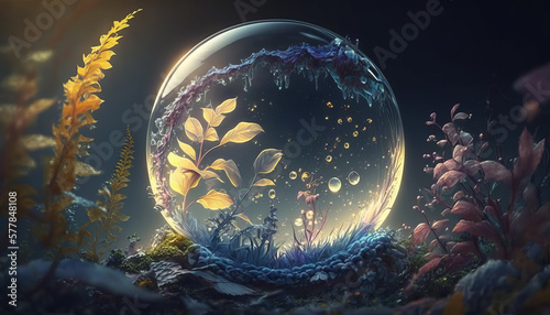 a fantastic, picturesque world in a soap bubble, concept art. Created using AI.
