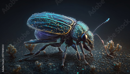 a colorful macro insect in the fantastic world of beetles. Created using AI.