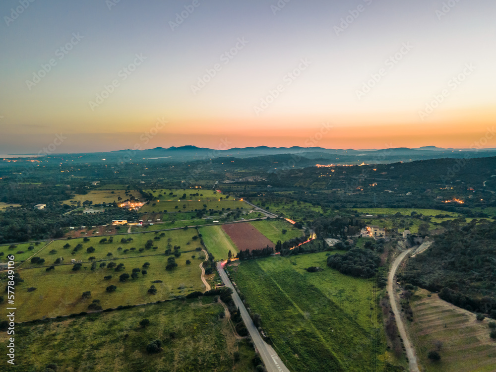 Sa Coma, Mallorca Fields, Aerial Photo, Late Evening