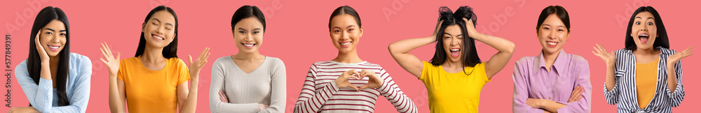 Set of attractive stylish young asian ladies, collage Set of attractive stylish young asian ladies, collage