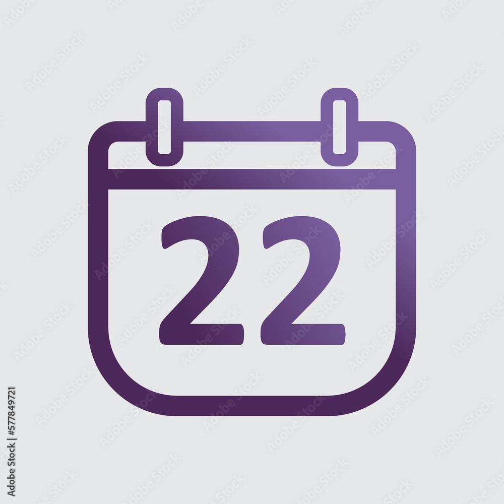 purple color minimalist calendar icon. Day 22 calendar symbol. outline