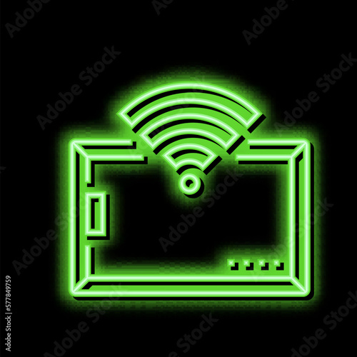 card with rfid technology wireless access neon glow icon illustration