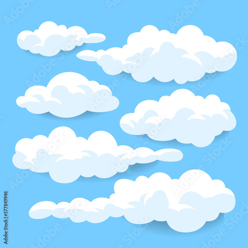 Cartoon White Clouds on Blue Background Vector Set
