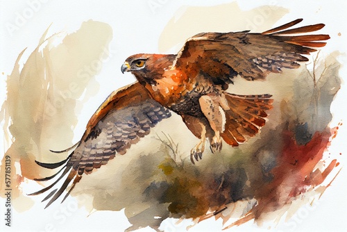 A red-tailed hawk in flight, watercolour style generative AI © Катерина Євтехова