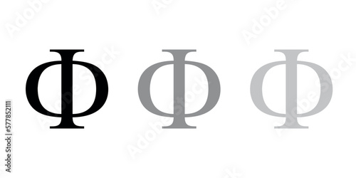 Set of black phi symbol icon. Greek alphabet letter.