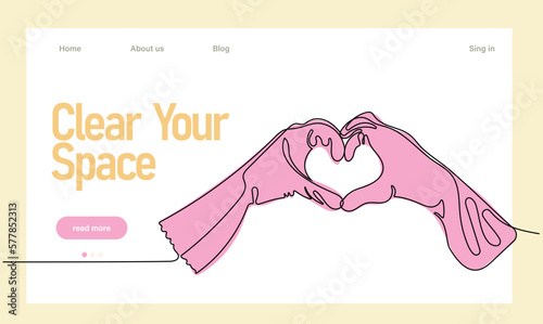 Home cleaning service landing page design concept, illustration of janitors with cleaning tools. Vector illustration