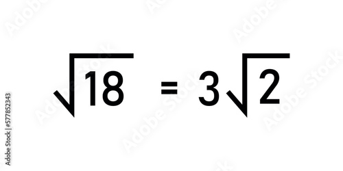 Simplify square root number. Square root or radical symbol in mathematics.
