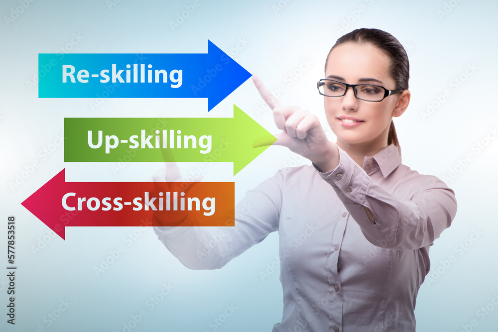 Re-skilling and upskilling in learning concept Re-skilling and upskilling in learning concept