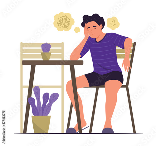 Tired Man Sitting with Feeling of Depressed Concept Illustration
