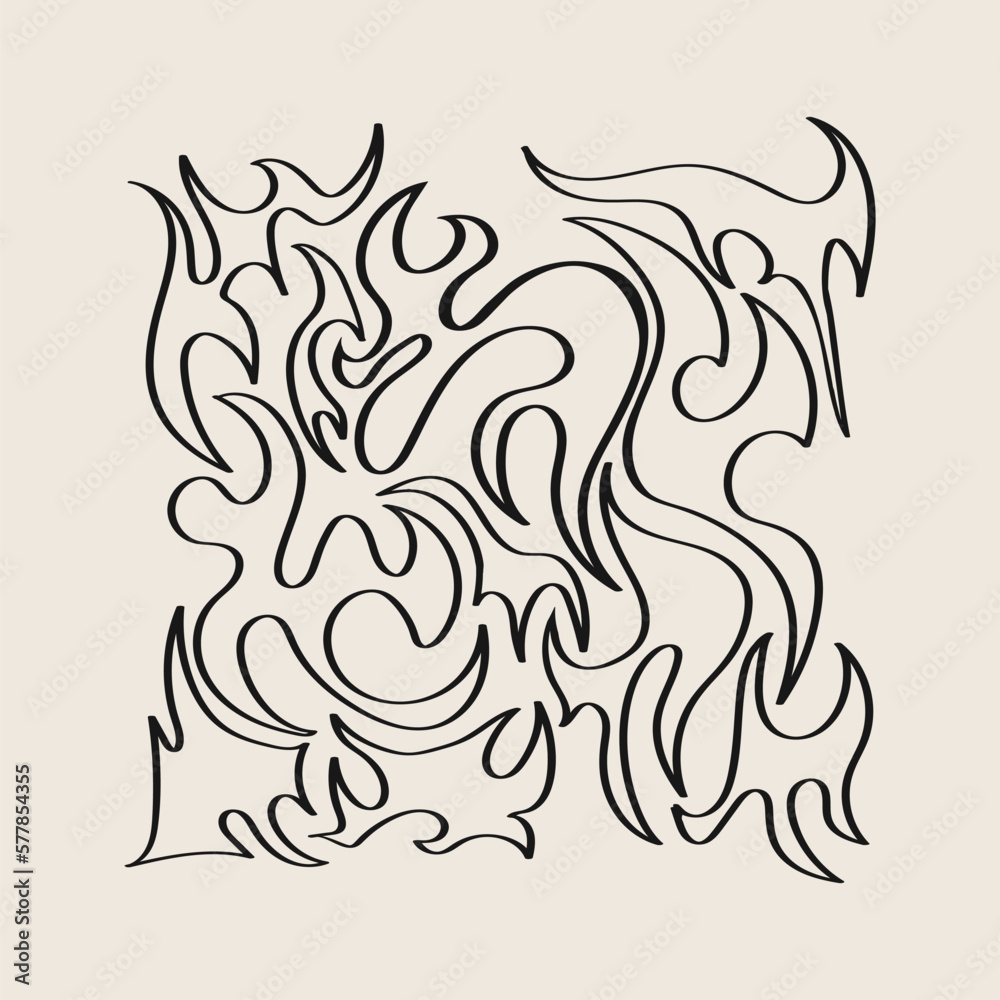 Cartoon with a red fire element in it. Old-fashioned seamless pattern.