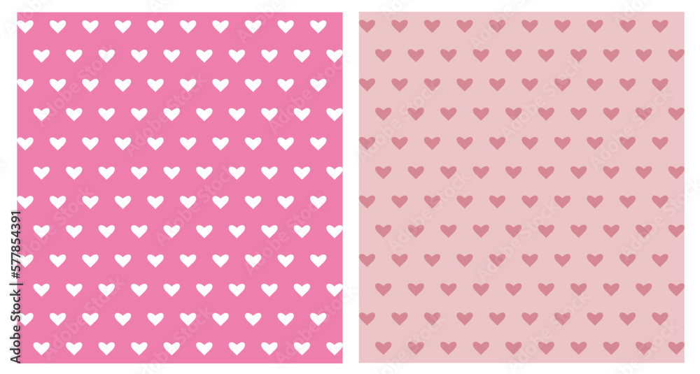 Two soft pink seamless patterns with hearts.