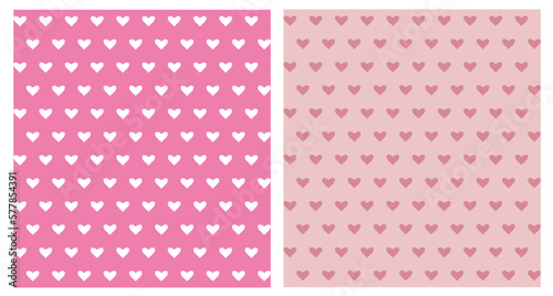Two soft pink seamless patterns with hearts.