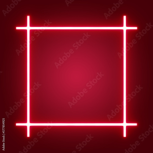 line square red neon design, square frame red neon background photo