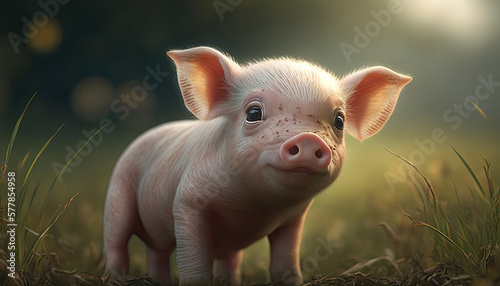 adorable baby pig in the grass Generative AI