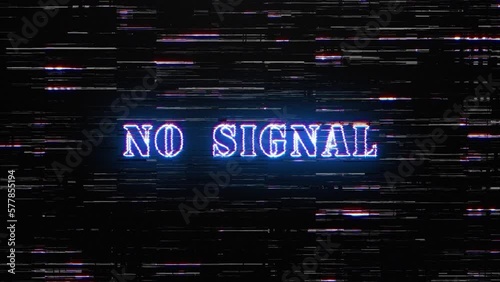 Animation text of No Signal glitch blue neon text  effect with silver flash flickering light loop cinematic title animationn backgroud 4K 3D isolated seamless loop Follow Us glitch text effect element photo