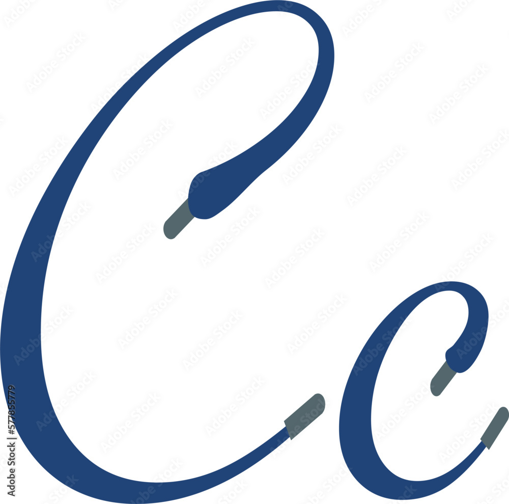 C letter. Blue Sport alphabet formed by shoe lace. Vector handwritten script font can be used for workout labels, race headlines, fitness posters, delivery cards. Alphabet fonts set. C letter. Blue Sport alphabet formed by shoe lace. Vector handwritten script font can be used for workout labels, race headlines, fitness posters, delivery cards. Alphabet fonts set.