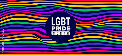 LGBTQ gay pride flag background. 2023 LGBT pride design flag rainbow wave on dark background. Banner template for Pride Month. Human rights or diversity concept. Template event banner design