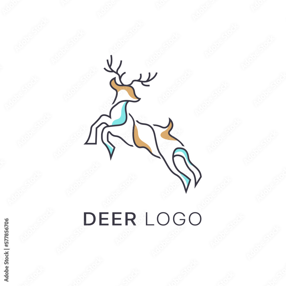 outline deer line art logo vector icon, Simple minimalist monoline deer logo design