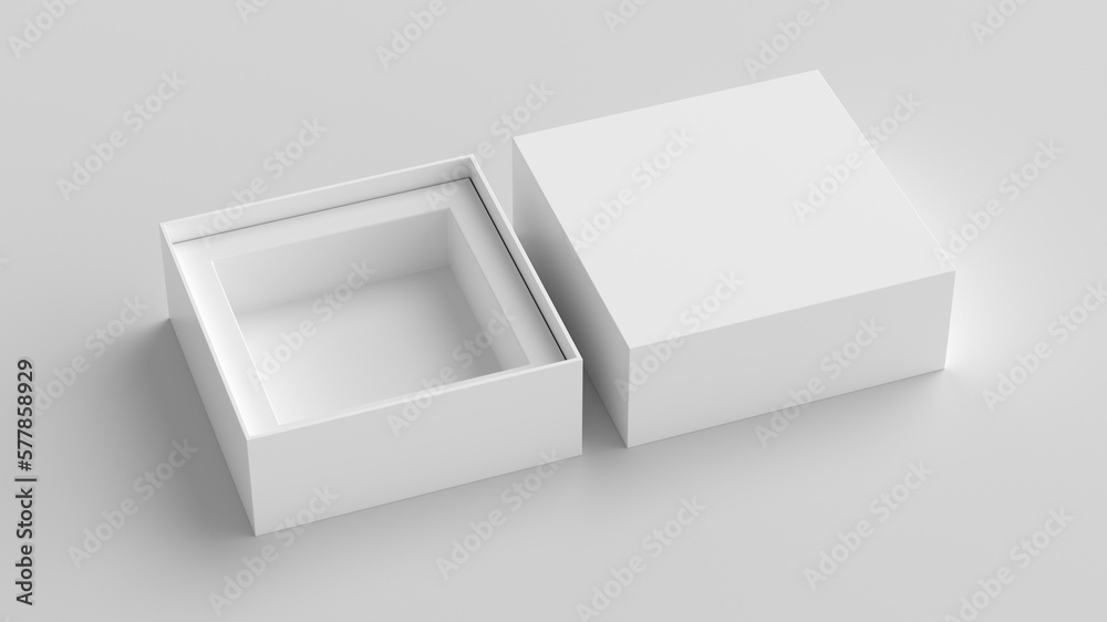 Square open box packaging mockup on white background. Template for your design Square open box packaging mockup on white background. Template for your design