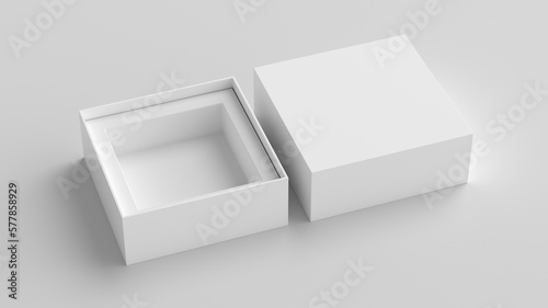 Square open box packaging mockup on white background. Template for your design