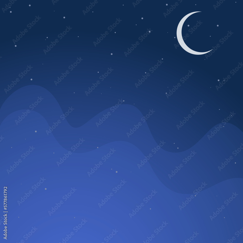 Night Sky of Ramadan Kareem Eid Mubarak Crescent Moon Stars Blue Background Template Night Sky of Ramadan Kareem Eid Mubarak Crescent Moon Stars Blue Background Template