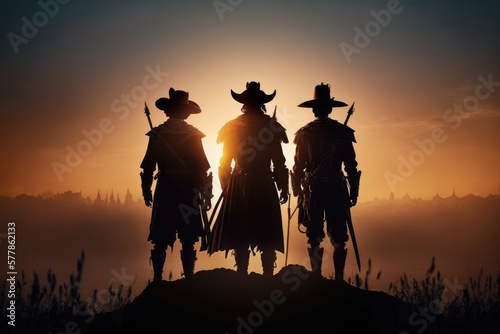 Three Musketeers Illuminated by a Setting Sun Generative AI 
