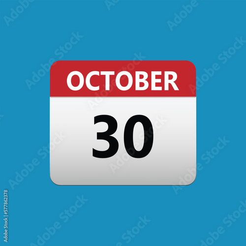 30th October calendar icon. October 30 calendar Date Month icon. Isolated on blue background
