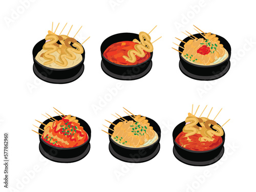 Vector hand drawn flat design Korean Fish cake snack and soup illustration  photo